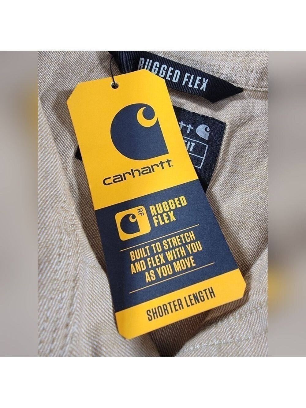 NEW Men's Carhartt Rugged Flex Relaxed Fit Short-Sleeve Large Beige Plaid Shirt - Picture 4 of 11